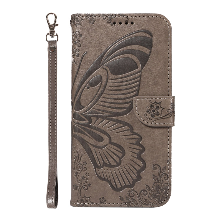 For Samsung Galaxy S25 Ultra 5G Swallowtail Butterfly Embossed Leather Phone Case(Grey) - Galaxy S25 Ultra 5G Cases by PMC Jewellery | Online Shopping South Africa | PMC Jewellery | Buy Now Pay Later Mobicred