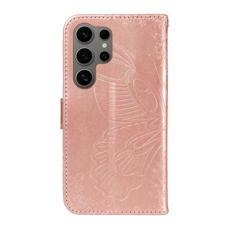 For Samsung Galaxy S25 Ultra 5G Swallowtail Butterfly Embossed Leather Phone Case(Rose Gold) - Galaxy S25 Ultra 5G Cases by PMC Jewellery | Online Shopping South Africa | PMC Jewellery | Buy Now Pay Later Mobicred