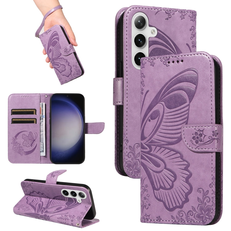 For Samsung Galaxy S25 / S24 5G Swallowtail Butterfly Embossed Leather Phone Case(Purple) - Galaxy S25 5G Cases by PMC Jewellery | Online Shopping South Africa | PMC Jewellery | Buy Now Pay Later Mobicred