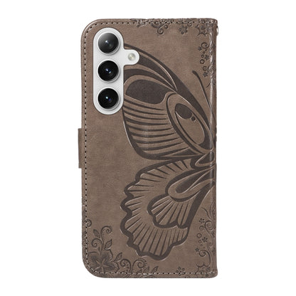 For Samsung Galaxy S25+ / S24+ 5G Swallowtail Butterfly Embossed Leather Phone Case(Grey) - Galaxy S25+ 5G Cases by PMC Jewellery | Online Shopping South Africa | PMC Jewellery | Buy Now Pay Later Mobicred