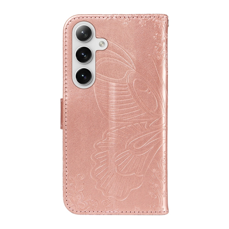 For Samsung Galaxy S25+ / S24+ 5G Swallowtail Butterfly Embossed Leather Phone Case(Rose Gold) - Galaxy S25+ 5G Cases by PMC Jewellery | Online Shopping South Africa | PMC Jewellery | Buy Now Pay Later Mobicred