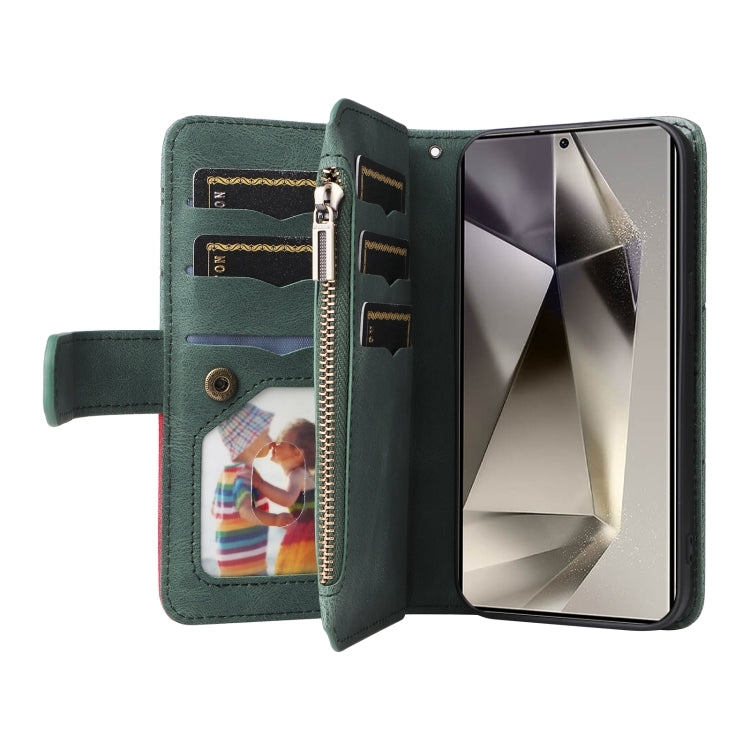 For Samsung Galaxy S25 Ultra 5G Dual-color 9 Card Slots Zipper Wallet Leather Phone Case(Green) - Galaxy S25 Ultra 5G Cases by PMC Jewellery | Online Shopping South Africa | PMC Jewellery | Buy Now Pay Later Mobicred