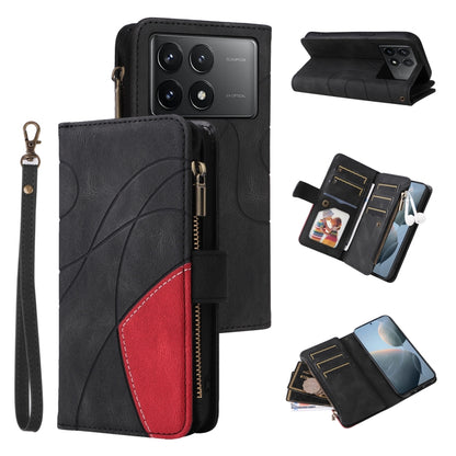 For Redmi K70 Dual-color 9 Card Slots Zipper Wallet Leather Phone Case(Black) - K70 Cases by PMC Jewellery | Online Shopping South Africa | PMC Jewellery | Buy Now Pay Later Mobicred