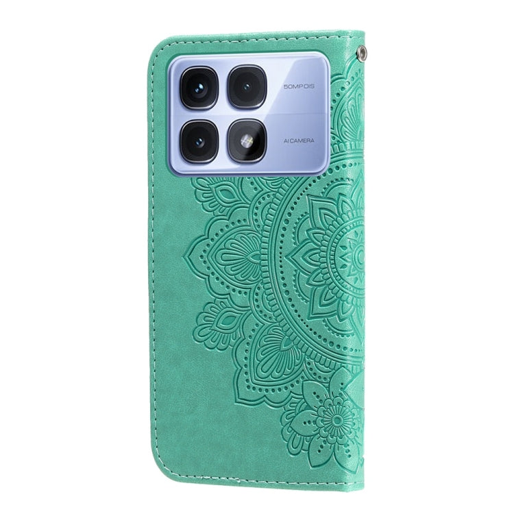 For Redmi K70 Ultra Seven-petal Flowers Embossing Leather Phone Case(Green) - Xiaomi Cases by PMC Jewellery | Online Shopping South Africa | PMC Jewellery | Buy Now Pay Later Mobicred