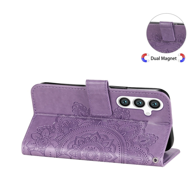 For Samsung Galaxy S25 5G Seven-petal Flowers Embossing Leather Phone Case(Light Purple) - Galaxy S25 5G Cases by PMC Jewellery | Online Shopping South Africa | PMC Jewellery | Buy Now Pay Later Mobicred