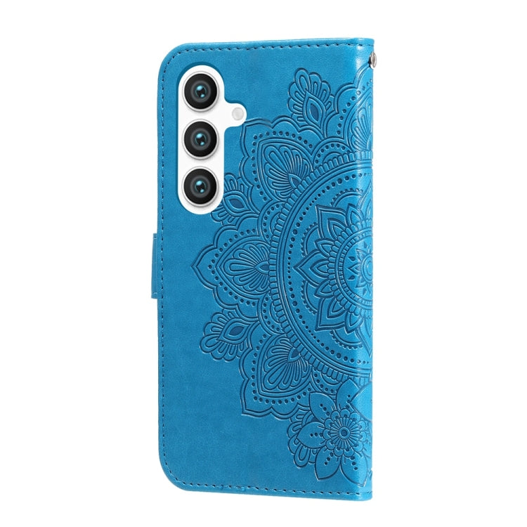 For Samsung Galaxy S25 5G Seven-petal Flowers Embossing Leather Phone Case(Blue) - Galaxy S25 5G Cases by PMC Jewellery | Online Shopping South Africa | PMC Jewellery | Buy Now Pay Later Mobicred