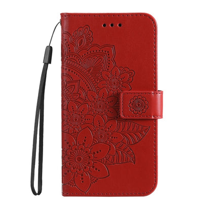 For Samsung Galaxy S25 5G Seven-petal Flowers Embossing Leather Phone Case(Red) - Galaxy S25 5G Cases by PMC Jewellery | Online Shopping South Africa | PMC Jewellery | Buy Now Pay Later Mobicred