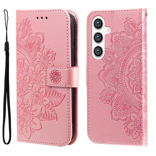 For Samsung Galaxy S25+ 5G Seven-petal Flowers Embossing Leather Phone Case(Rose Gold) - Galaxy S25+ 5G Cases by PMC Jewellery | Online Shopping South Africa | PMC Jewellery | Buy Now Pay Later Mobicred