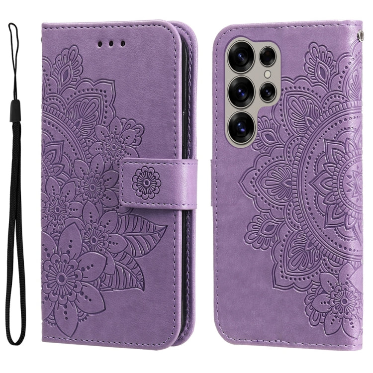 For Samsung Galaxy S25 Ultra 5G Seven-petal Flowers Embossing Leather Phone Case(Light Purple) - Galaxy S25 Ultra 5G Cases by PMC Jewellery | Online Shopping South Africa | PMC Jewellery | Buy Now Pay Later Mobicred