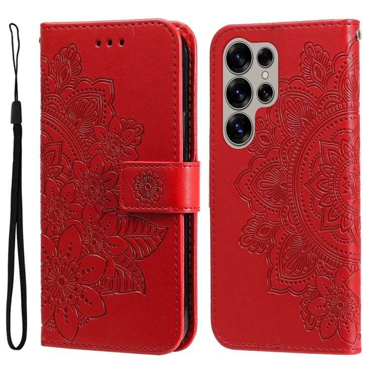 For Samsung Galaxy S25 Ultra 5G Seven-petal Flowers Embossing Leather Phone Case(Red) - Galaxy S25 Ultra 5G Cases by PMC Jewellery | Online Shopping South Africa | PMC Jewellery | Buy Now Pay Later Mobicred