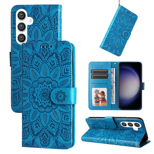 For Samsung Galaxy S25+ 5G Embossed Sunflower Leather Phone Case(Blue) - Galaxy S25+ 5G Cases by PMC Jewellery | Online Shopping South Africa | PMC Jewellery | Buy Now Pay Later Mobicred