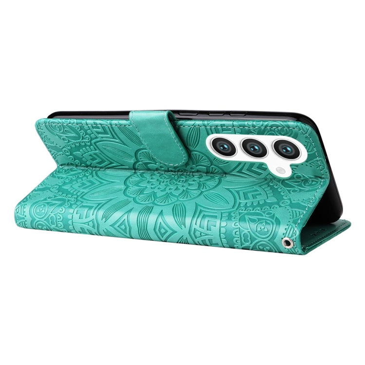 For Samsung Galaxy S25+ 5G Embossed Sunflower Leather Phone Case(Green) - Galaxy S25+ 5G Cases by PMC Jewellery | Online Shopping South Africa | PMC Jewellery | Buy Now Pay Later Mobicred