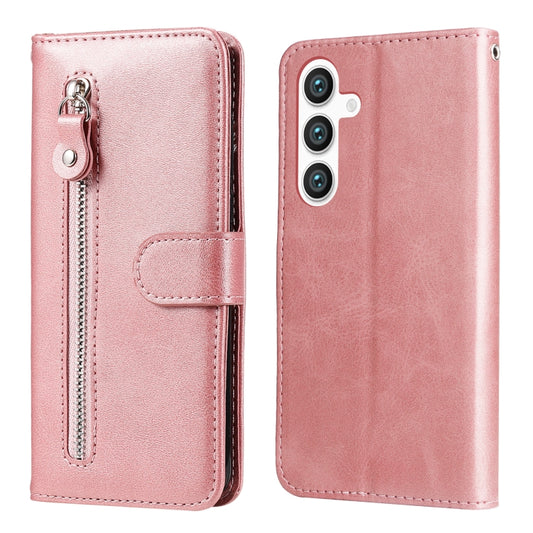 For Samsung Galaxy S25 5G Fashion Calf Texture Zipper Leather Phone Case(Rose Gold) - Galaxy S25 5G Cases by PMC Jewellery | Online Shopping South Africa | PMC Jewellery | Buy Now Pay Later Mobicred