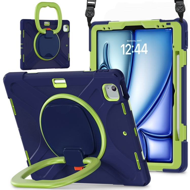 For iPad Air 13 2024 Silicone Hybrid PC Tablet Case with Holder & Shoulder Strap(Navy Blue Lime) - iPad Air 13 2024 Cases by PMC Jewellery | Online Shopping South Africa | PMC Jewellery | Buy Now Pay Later Mobicred