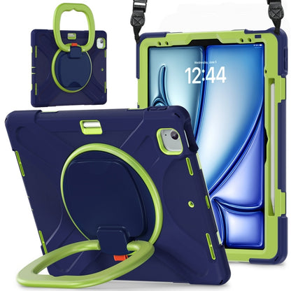 For iPad Air 13 2024 / Air 13 2025 Silicone Hybrid PC Tablet Case with Holder & Shoulder Strap(Navy Blue Lime) - iPad Air 13 2025 / 2024 Cases by PMC Jewellery | Online Shopping South Africa | PMC Jewellery | Buy Now Pay Later Mobicred