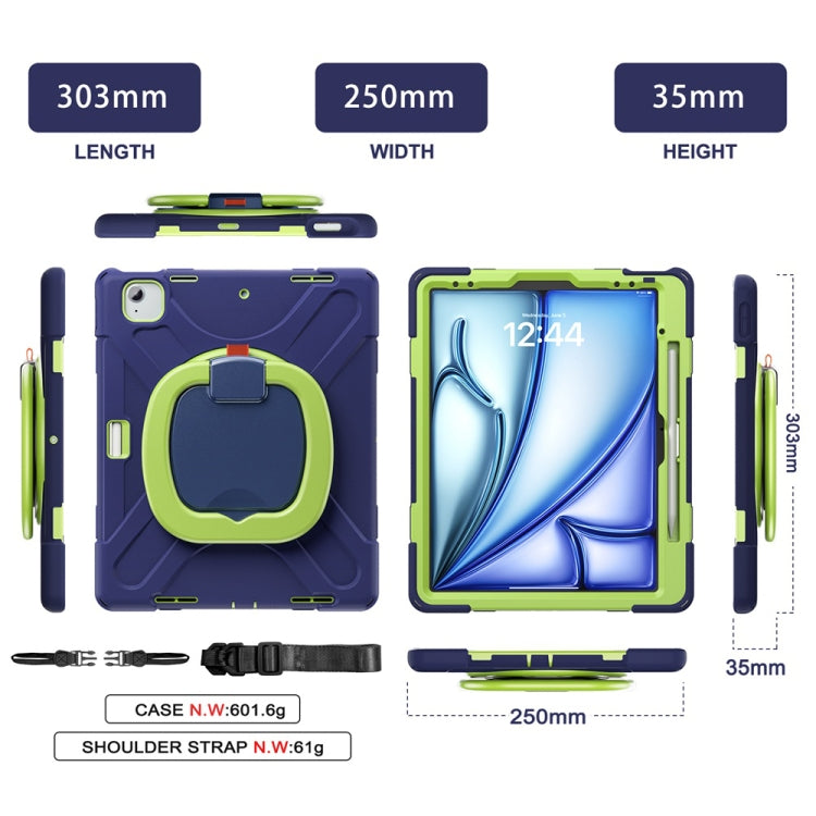 For iPad Air 13 2024 / Air 13 2025 Silicone Hybrid PC Tablet Case with Holder & Shoulder Strap(Navy Blue Lime) - iPad Air 13 2025 / 2024 Cases by PMC Jewellery | Online Shopping South Africa | PMC Jewellery | Buy Now Pay Later Mobicred