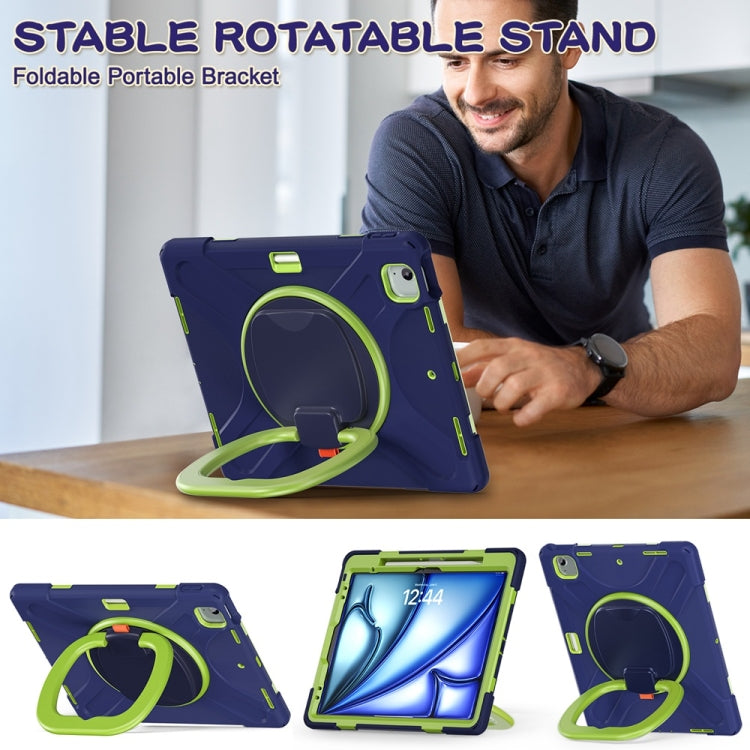 For iPad Air 13 2024 / Air 13 2025 Silicone Hybrid PC Tablet Case with Holder & Shoulder Strap(Navy Blue Lime) - iPad Air 13 2025 / 2024 Cases by PMC Jewellery | Online Shopping South Africa | PMC Jewellery | Buy Now Pay Later Mobicred