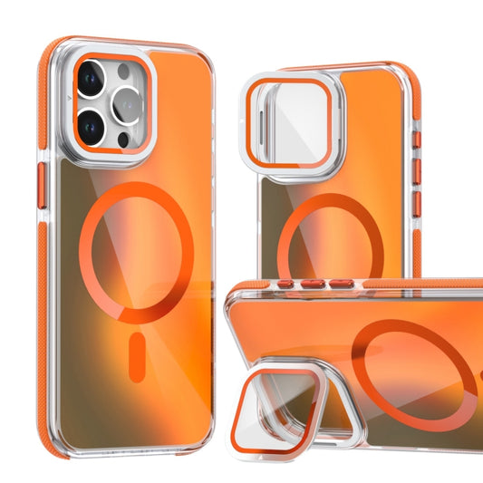 For iPhone 16 Pro Max MagSafe Gradient Color Lens Film Phone Case with Lens Fold Holder(Orange) - iPhone 16 Pro Max Cases by PMC Jewellery | Online Shopping South Africa | PMC Jewellery | Buy Now Pay Later Mobicred