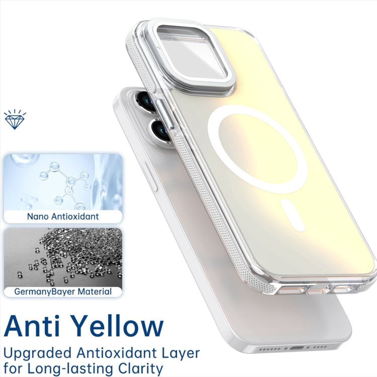For iPhone 16 Plus MagSafe Gradient Color Lens Film Phone Case with Lens Fold Holder(White) - free shipping - PMC TechLife - Order now!