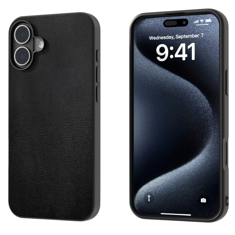 For iPhone 16 PU Leather Black Frame Full Coverage Phone Case(Black) - iPhone 16 Cases by PMC TechLife | Online Shopping South Africa | PMC TechLife | Buy Now Pay Later Mobicred