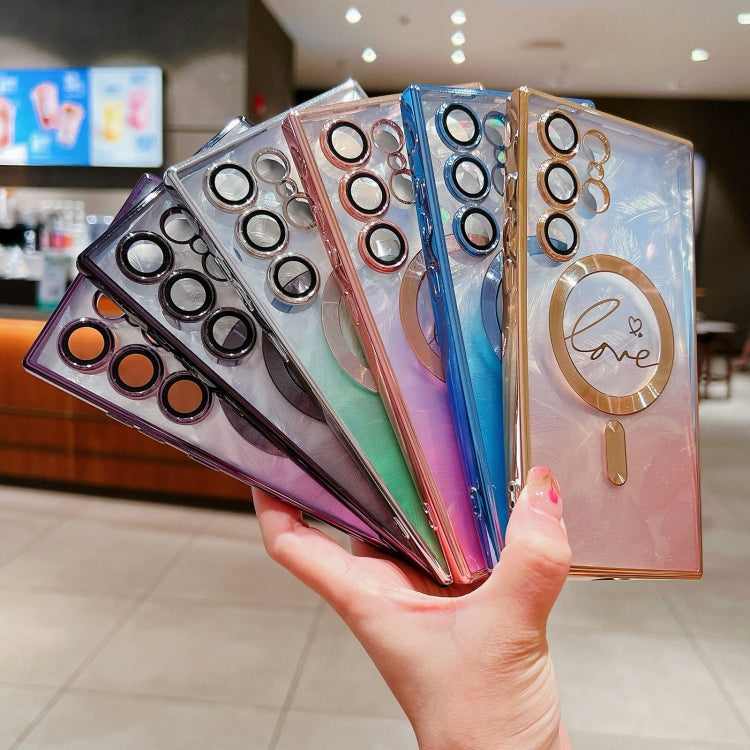 For Samsung Galaxy S25 Ultra 5G Dual-Love Feather Gradient Glitter MagSafe TPU Phone Case(Blue) - Galaxy S25 Ultra 5G Cases by PMC Jewellery | Online Shopping South Africa | PMC Jewellery | Buy Now Pay Later Mobicred