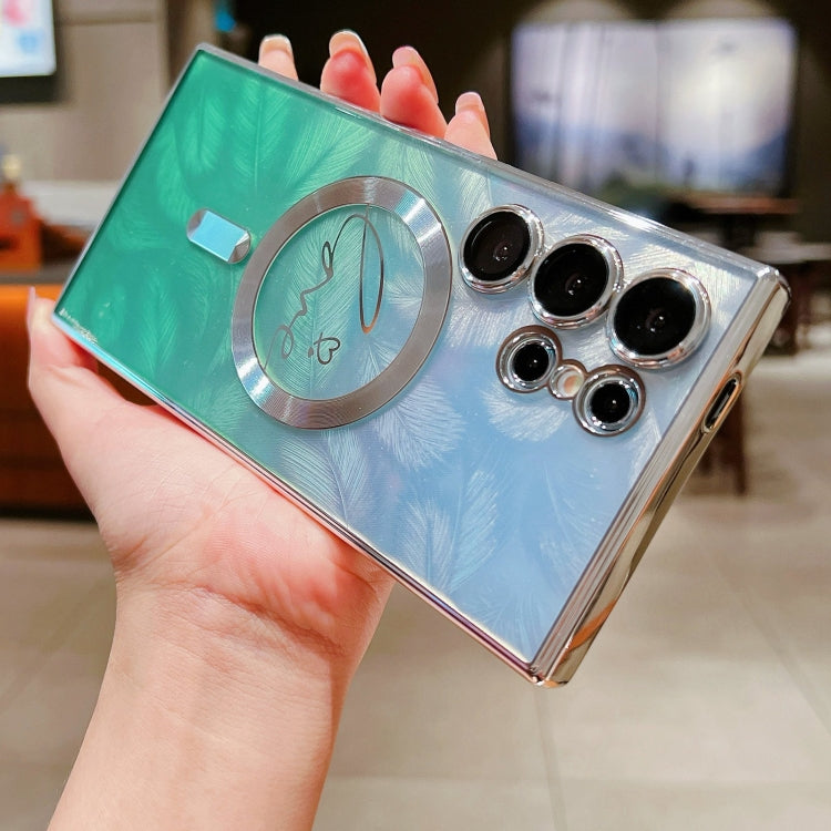 For Samsung Galaxy S25 Ultra 5G Dual-Love Feather Gradient Glitter MagSafe TPU Phone Case(Blue) - Galaxy S25 Ultra 5G Cases by PMC Jewellery | Online Shopping South Africa | PMC Jewellery | Buy Now Pay Later Mobicred