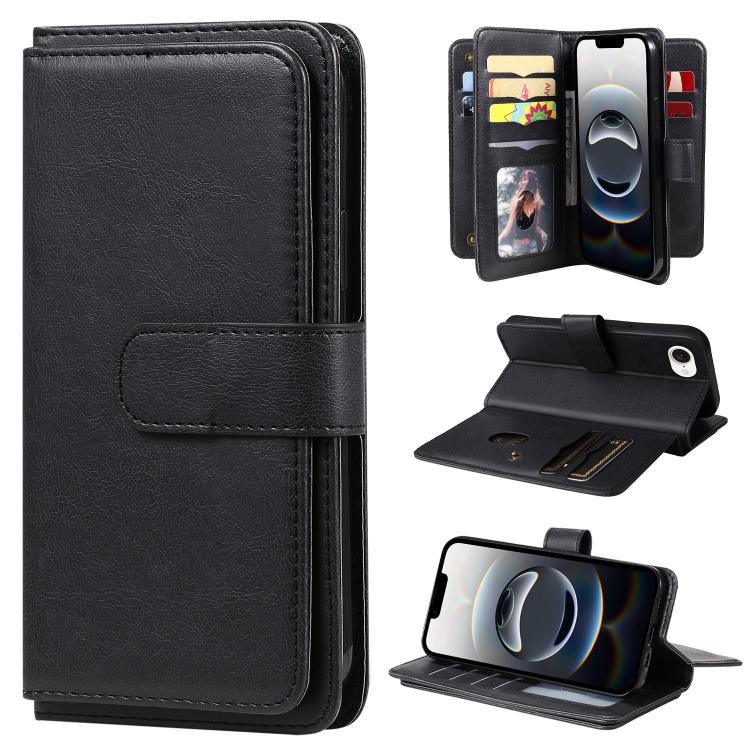 For iPhone 16e Multi-Function Wallet 10 Card Slots Leather Phone Case(Black) - free shipping - PMC TechLife - Order now!