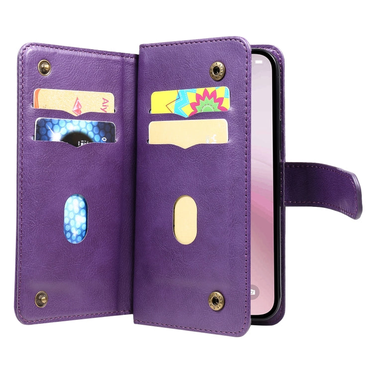For iPhone 16e Multi-Function Wallet 10 Card Slots Leather Phone Case(Violet) - iPhone 16e Cases by PMC TechLife | Online Shopping South Africa | PMC TechLife | Buy Now Pay Later Mobicred