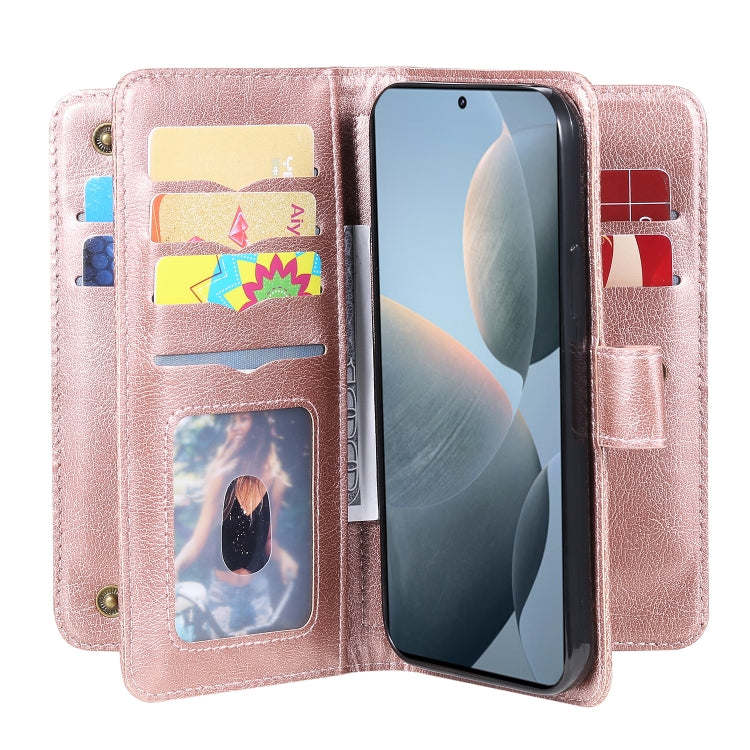 For Redmi K70 Multi-Function Wallet 10 Card Slots Leather Phone Case(Rose Gold) - K70 Cases by PMC Jewellery | Online Shopping South Africa | PMC Jewellery | Buy Now Pay Later Mobicred