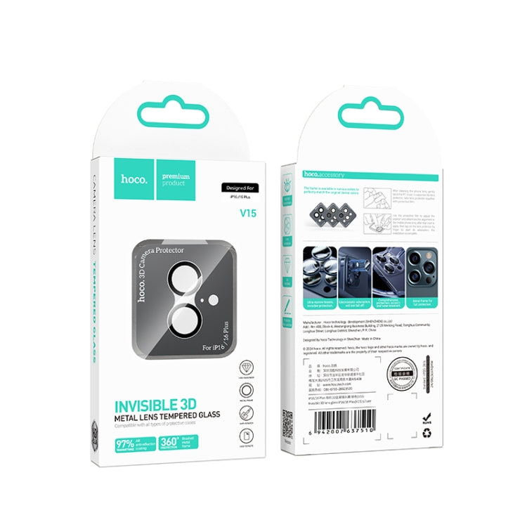 For iPhone 16 / 16 Plus hoco V15 Invisible 3D Metal Lens Protective Film(Black) - iPhone 16 Tempered Glass by hoco | Online Shopping South Africa | PMC Jewellery | Buy Now Pay Later Mobicred