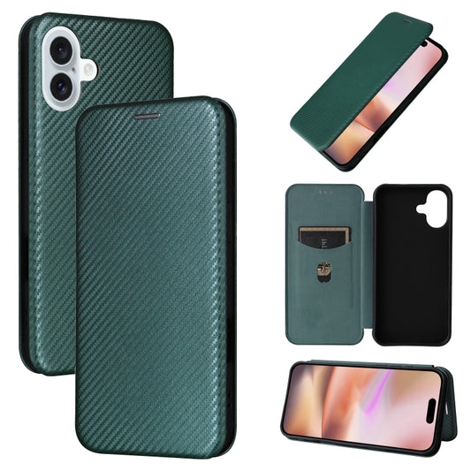 For iPhone 16 Carbon Fiber Texture Flip Leather Phone Case(Green) - iPhone 16 Cases by PMC Jewellery | Online Shopping South Africa | PMC Jewellery | Buy Now Pay Later Mobicred