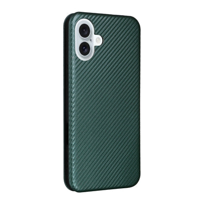 For iPhone 16 Carbon Fiber Texture Flip Leather Phone Case(Green) - iPhone 16 Cases by PMC Jewellery | Online Shopping South Africa | PMC Jewellery | Buy Now Pay Later Mobicred