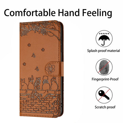 For Samsung Galaxy S25 5G Cat Embossing Pattern Leather Phone Case with Lanyard(Brown) - Galaxy S25 5G Cases by PMC Jewellery | Online Shopping South Africa | PMC Jewellery | Buy Now Pay Later Mobicred