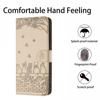 For Samsung Galaxy S25 5G Cat Embossing Pattern Leather Phone Case with Lanyard(Beige) - Galaxy S25 5G Cases by PMC Jewellery | Online Shopping South Africa | PMC Jewellery | Buy Now Pay Later Mobicred