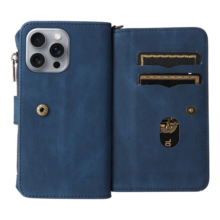 For iPhone 16 Pro Max Skin Feel Multi Card Slots Zipper Wallet Leather Phone Case(Blue) - iPhone 16 Pro Max Cases by PMC Jewellery | Online Shopping South Africa | PMC Jewellery | Buy Now Pay Later Mobicred