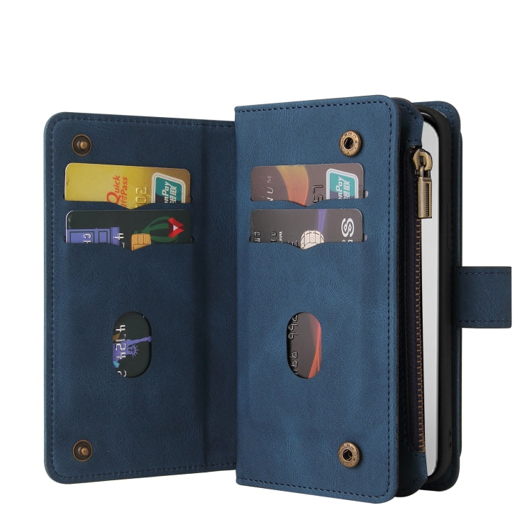 For iPhone 16 Pro Max Skin Feel Multi Card Slots Zipper Wallet Leather Phone Case(Blue) - iPhone 16 Pro Max Cases by PMC Jewellery | Online Shopping South Africa | PMC Jewellery | Buy Now Pay Later Mobicred