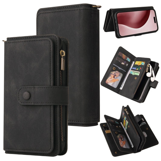 For iPhone 16 Pro Skin Feel Multi Card Slots Zipper Wallet Leather Phone Case(Black) - iPhone 16 Pro Cases by PMC Jewellery | Online Shopping South Africa | PMC Jewellery | Buy Now Pay Later Mobicred