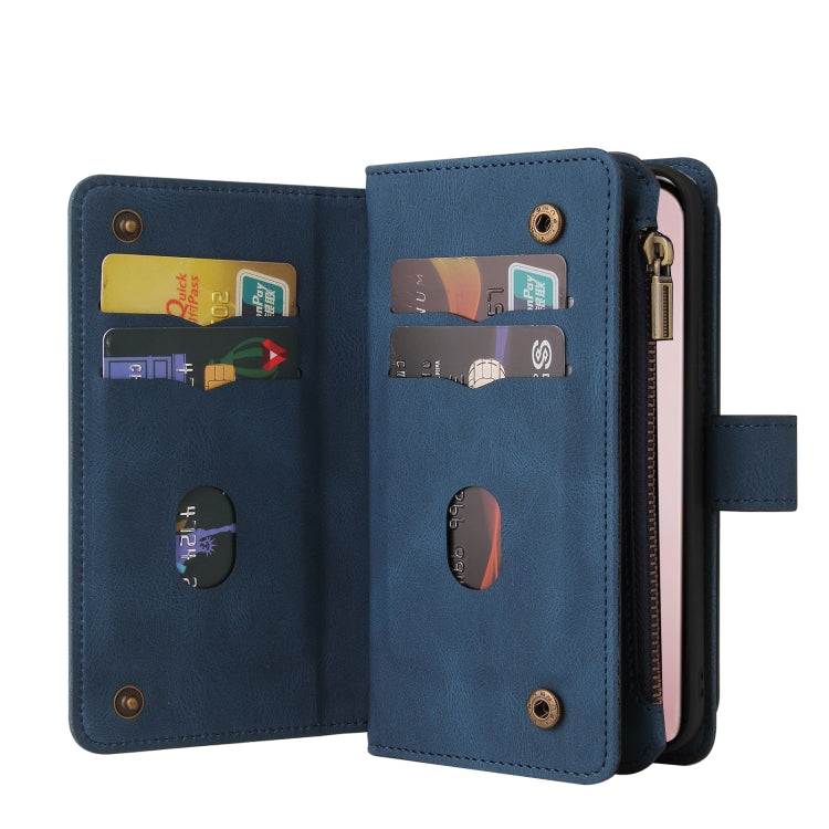 For iPhone 16 Pro Skin Feel Multi Card Slots Zipper Wallet Leather Phone Case(Blue) - iPhone 16 Pro Cases by PMC Jewellery | Online Shopping South Africa | PMC Jewellery | Buy Now Pay Later Mobicred