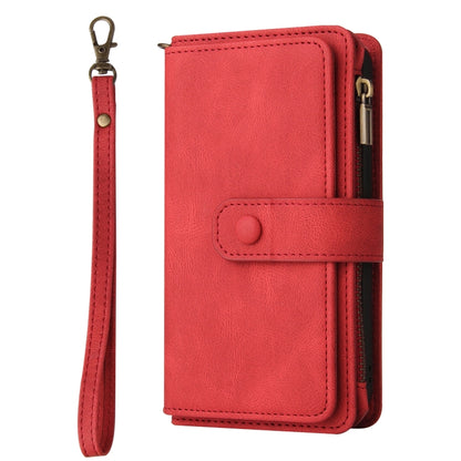 For iPhone 16 Skin Feel Multi Card Slots Zipper Wallet Leather Phone Case(Red) - iPhone 16 Cases by PMC Jewellery | Online Shopping South Africa | PMC Jewellery | Buy Now Pay Later Mobicred