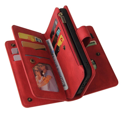 For Samsung Galaxy S24 FE 5G Skin Feel Multi Card Slots Zipper Wallet Leather Phone Case(Red) - Galaxy S24 FE 5G Cases by PMC Jewellery | Online Shopping South Africa | PMC Jewellery | Buy Now Pay Later Mobicred