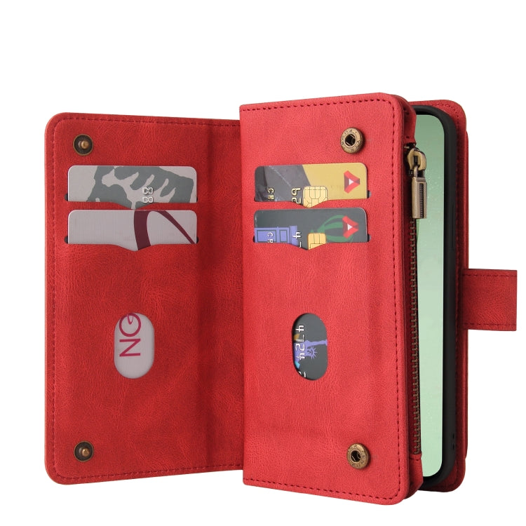 For Samsung Galaxy S24 FE 5G Skin Feel Multi Card Slots Zipper Wallet Leather Phone Case(Red) - Galaxy S24 FE 5G Cases by PMC Jewellery | Online Shopping South Africa | PMC Jewellery | Buy Now Pay Later Mobicred