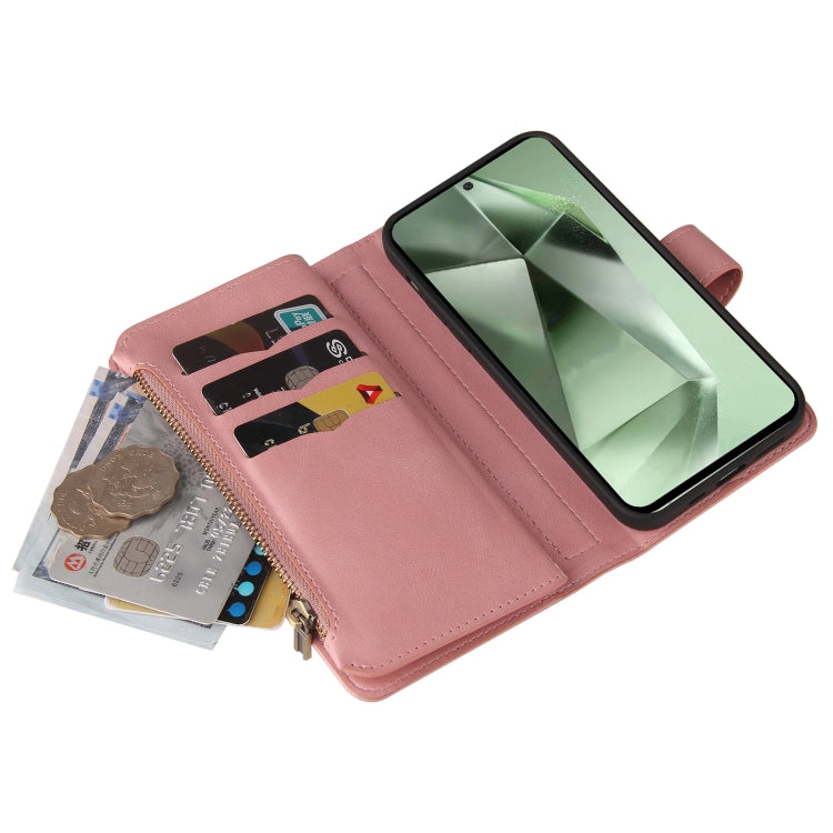 For Samsung Galaxy S24 FE 5G Skin Feel Multi Card Slots Zipper Wallet Leather Phone Case(Pink) - Galaxy S24 FE 5G Cases by PMC Jewellery | Online Shopping South Africa | PMC Jewellery | Buy Now Pay Later Mobicred