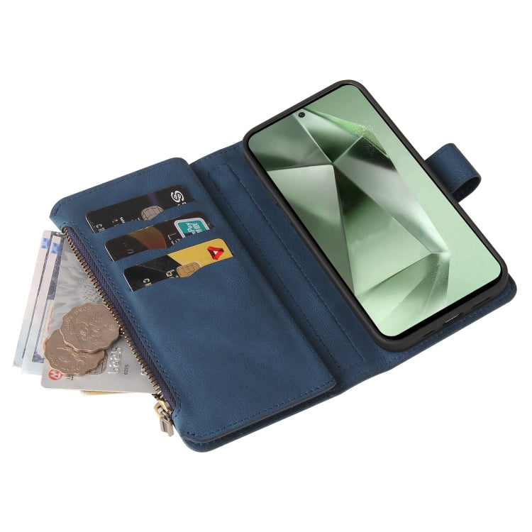 For Samsung Galaxy S24 FE 5G Skin Feel Multi Card Slots Zipper Wallet Leather Phone Case(Blue) - Galaxy S24 FE 5G Cases by PMC Jewellery | Online Shopping South Africa | PMC Jewellery | Buy Now Pay Later Mobicred