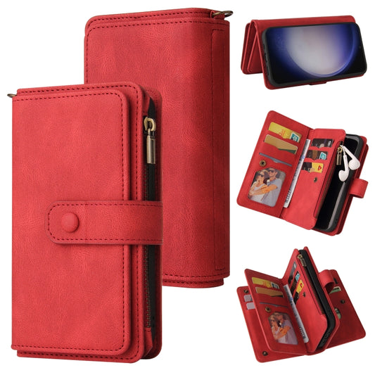 For Samsung Galaxy S25+ / S24+ 5G Skin Feel Multi Card Slots Zipper Wallet Leather Phone Case(Red) - Galaxy S25+ 5G Cases by PMC Jewellery | Online Shopping South Africa | PMC Jewellery | Buy Now Pay Later Mobicred