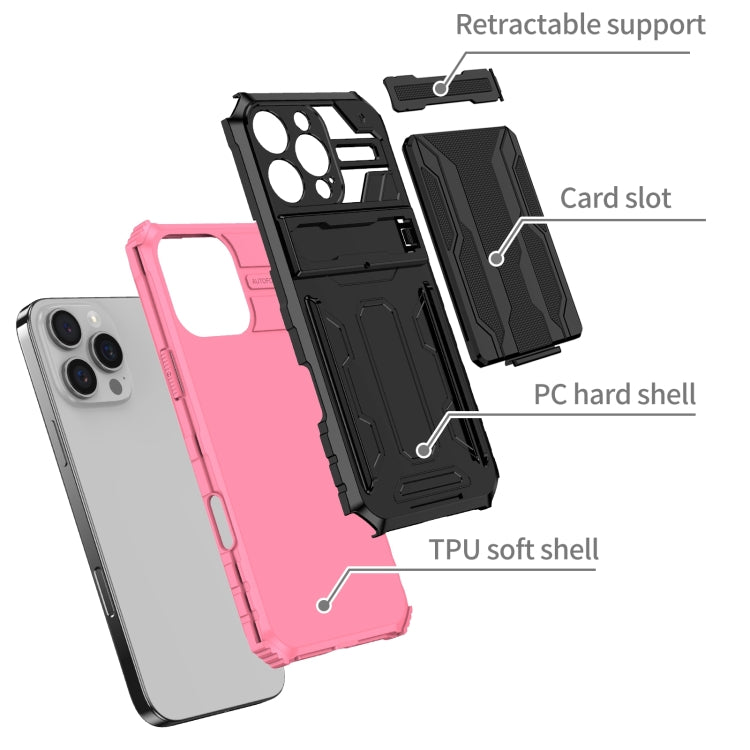 For iPhone 16 Pro Kickstand Armor Card Wallet Phone Case(Pink) - iPhone 16 Pro Cases by PMC Jewellery | Online Shopping South Africa | PMC Jewellery | Buy Now Pay Later Mobicred