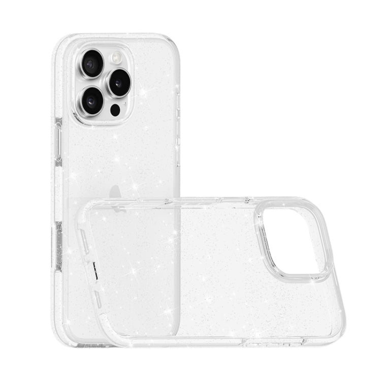 For iPhone 16 Pro Dual Color Clear Glitter TPU + TPE Full Coverage Phone Case(Glitter White) - iPhone 16 Pro Cases by PMC Jewellery | Online Shopping South Africa | PMC Jewellery | Buy Now Pay Later Mobicred