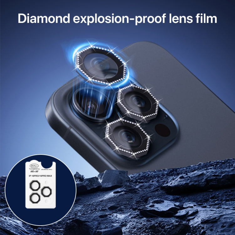 For iPhone 16 Pro / 16 Pro Max HD Lens Protective Film with Diamond(Rose Red) - iPhone 16 Pro Max Tempered Glass by PMC TechLife | Online Shopping South Africa | PMC TechLife | Buy Now Pay Later Mobicred