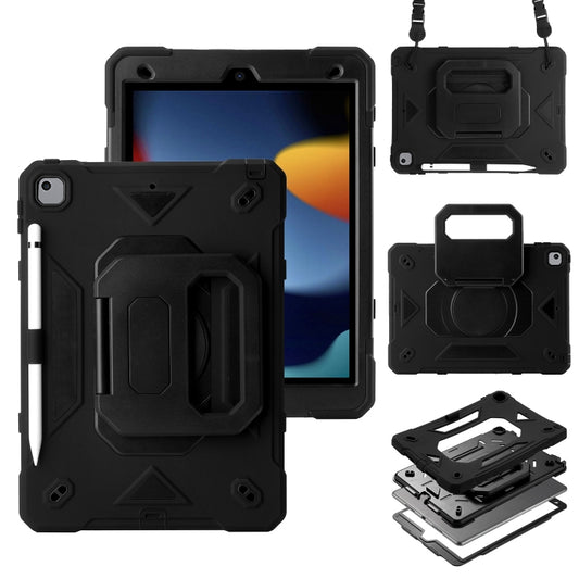 For iPad 10.2 2021 / 2020 / 2019 Legend Grip Holder Silicone Hybrid PC Tablet Case with Strap(Black) - iPad 10.2 Cases by PMC Jewellery | Online Shopping South Africa | PMC Jewellery | Buy Now Pay Later Mobicred