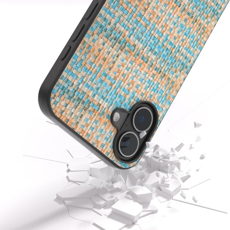 For iPhone 16 Plus Black Frame Color Lattice Texture PU Phone Case(Blue) - iPhone 16 Plus Cases by PMC Jewellery | Online Shopping South Africa | PMC Jewellery | Buy Now Pay Later Mobicred