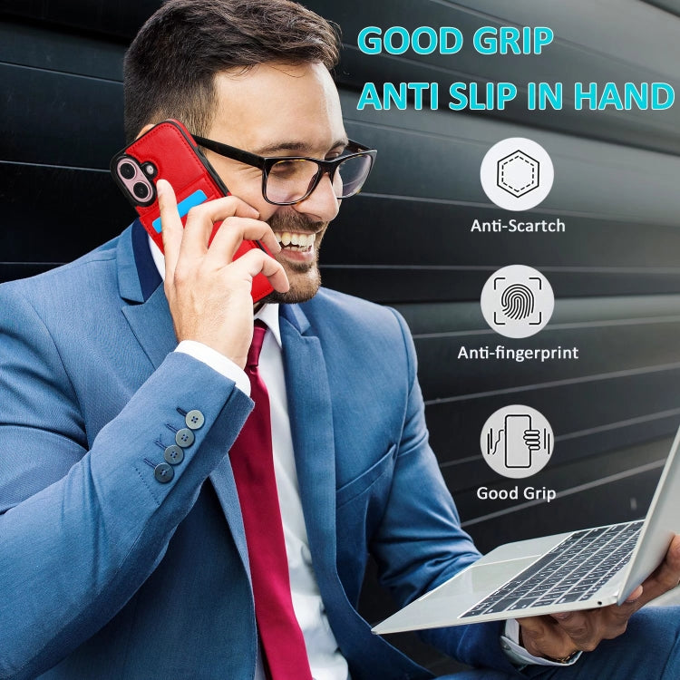 For iPhone 16 Plus Solid Color Card Slots Bracket PU Phone Case(Red) - iPhone 16 Plus Cases by PMC TechLife | Online Shopping South Africa | PMC TechLife | Buy Now Pay Later Mobicred